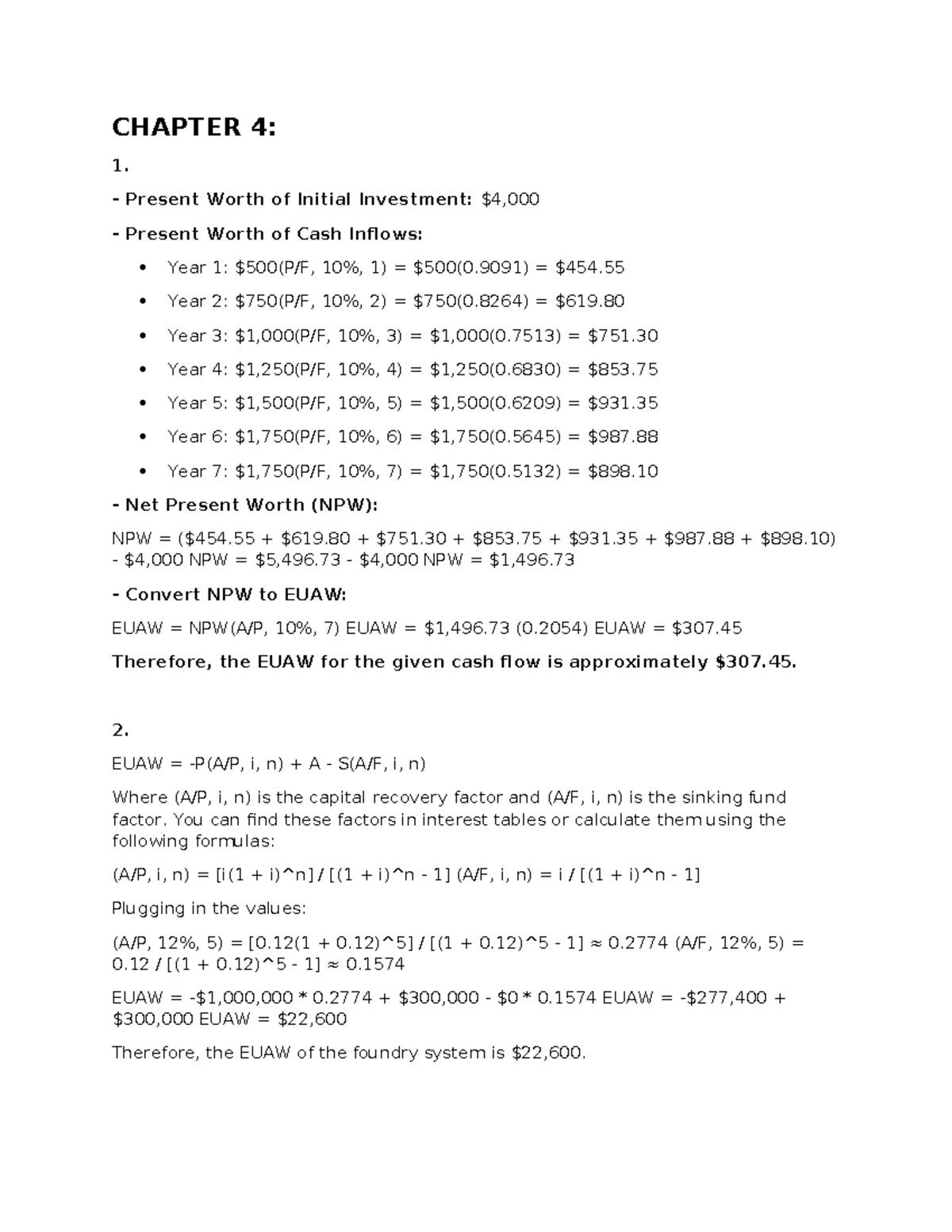 Hw Project Design Chapter 4: EUAW and NPW Analysis Tools - Studocu