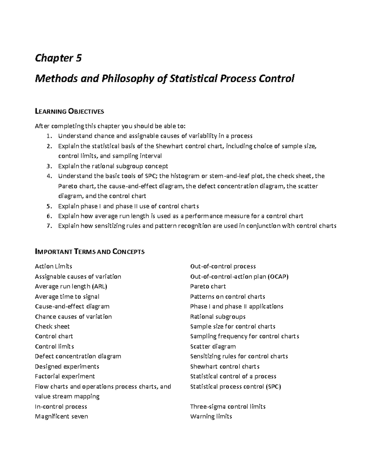 Ch05 - Methods & Philosophy of SPC: Quality Control Principles - Studocu