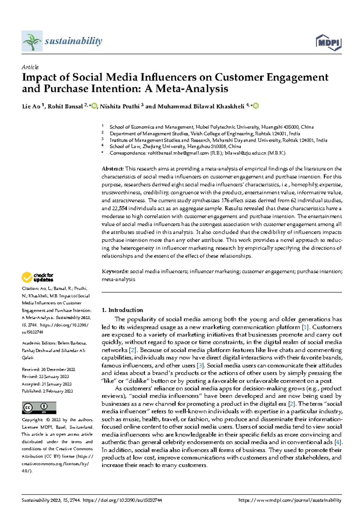 Impact of Social Media Influencers on Customer Engagement: A Study ...