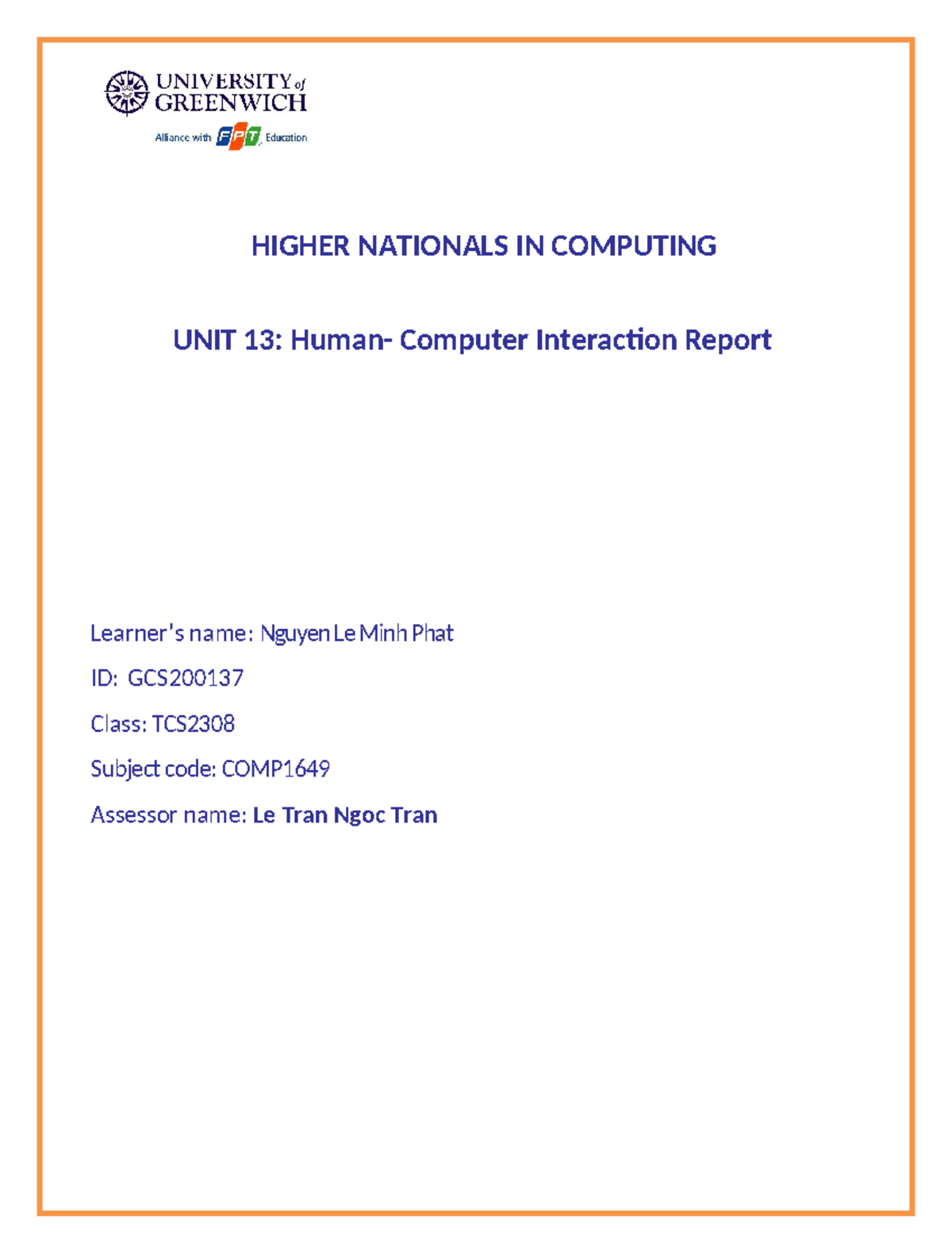 Human-Computer Interaction Report - COMP1649 Project by Nguyen Le Minh ...