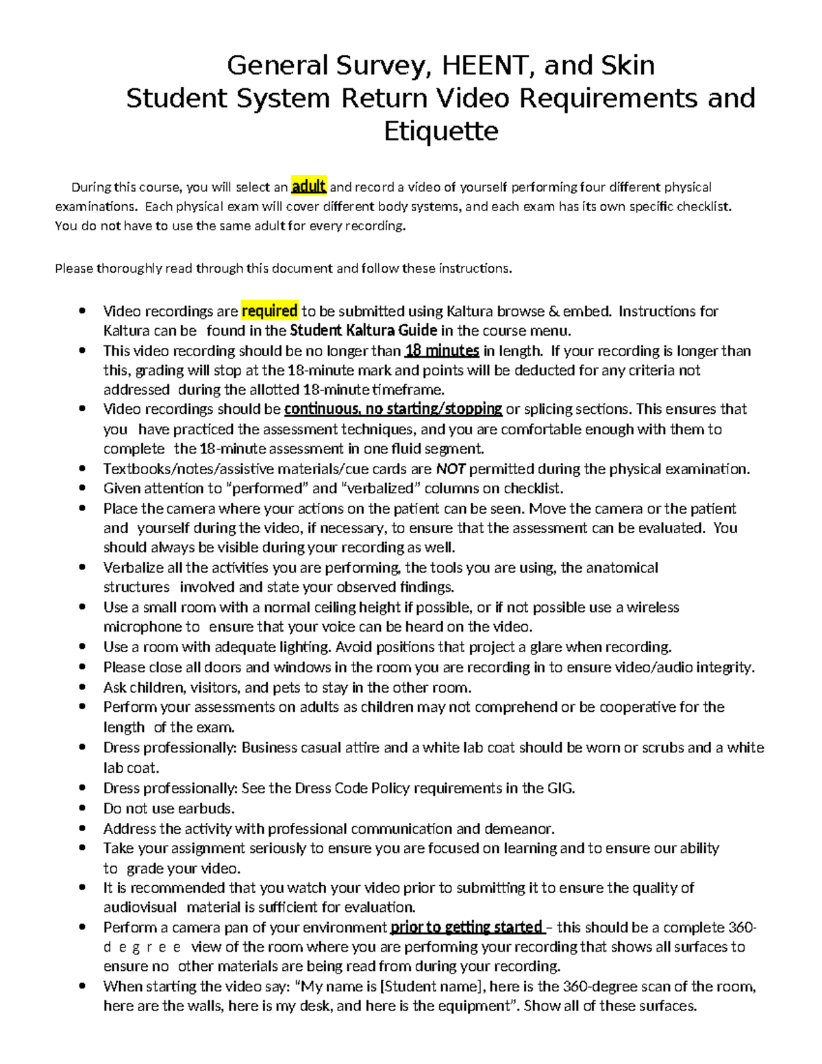 General Survey, HEENT & Skin Video Recording Guidelines - Studocu