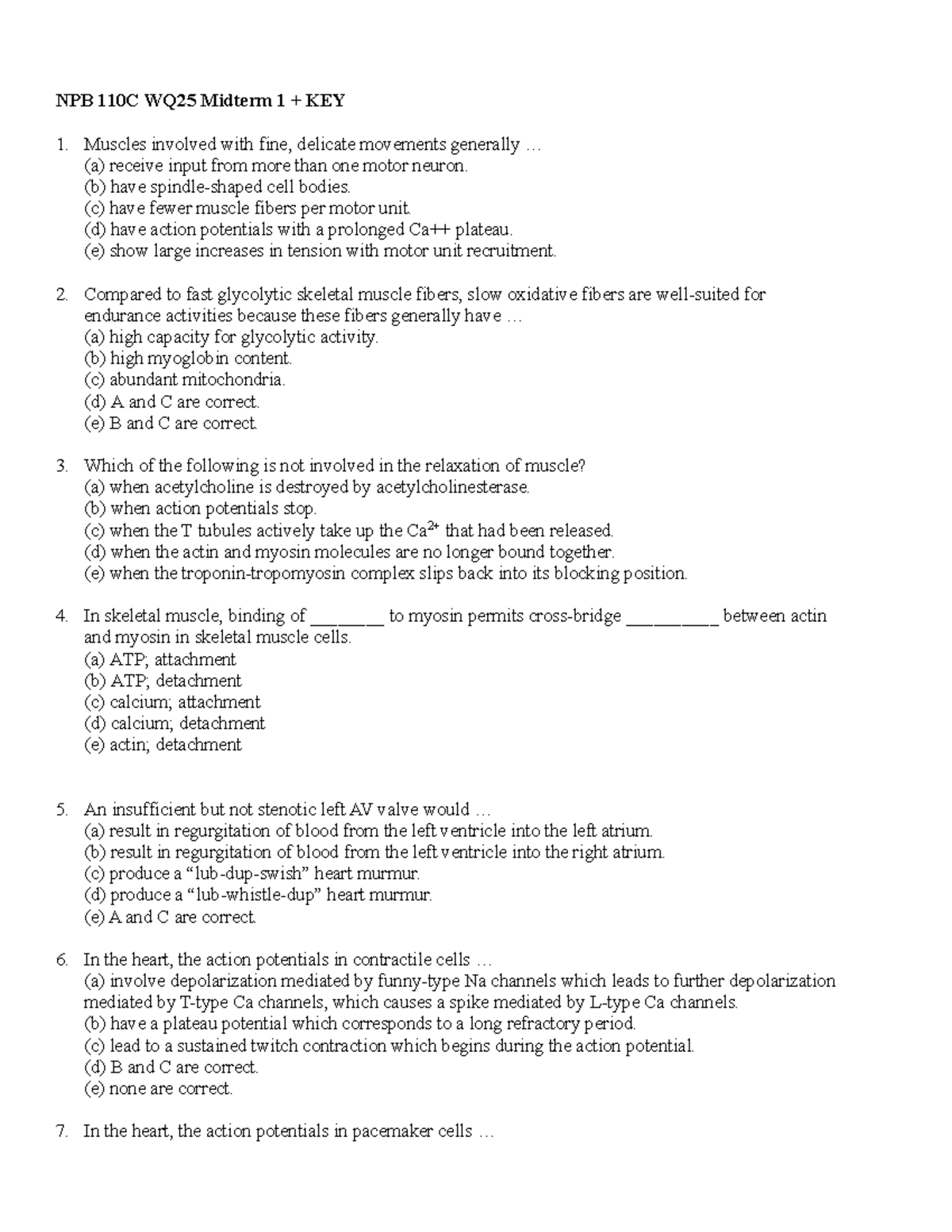 NPB 110C WQ25 Midterm 1 Practice Questions and Answer Key - Studocu