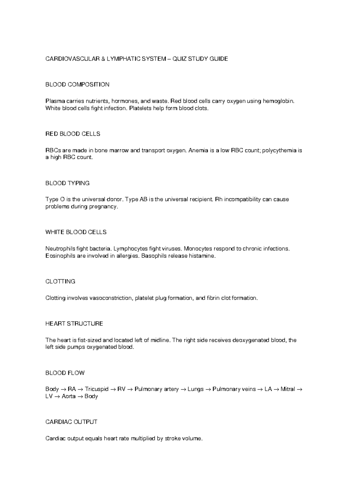 CARDIOVASCULAR LYMPHATIC SYSTEM QUIZ STUDY GUIDE - Studocu