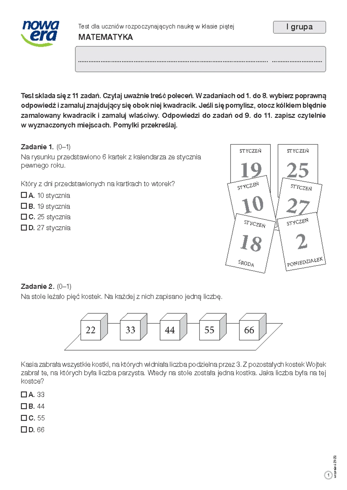 Test Diagnozujący Z Matematyki Klasa 5 Gwo