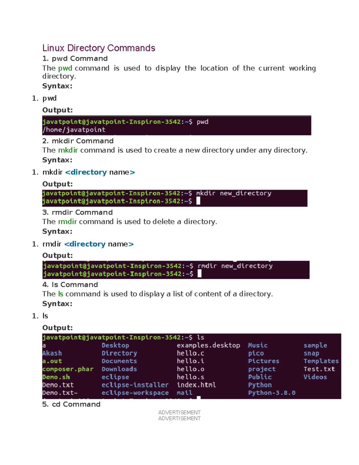 Unix , linux commands - Linux Directory Commands pwd Command The pwd ...