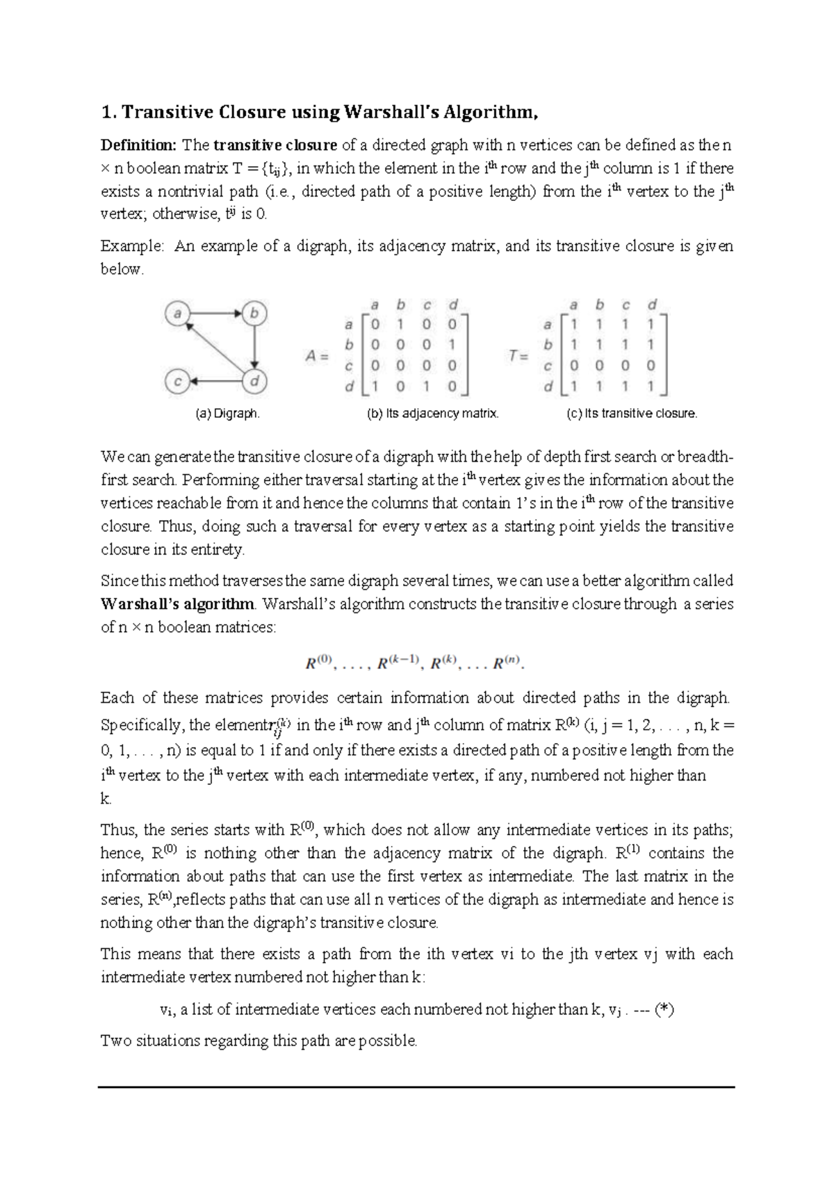 Warshall's Algorithm: Transitive Closure of Directed Graphs - Studocu