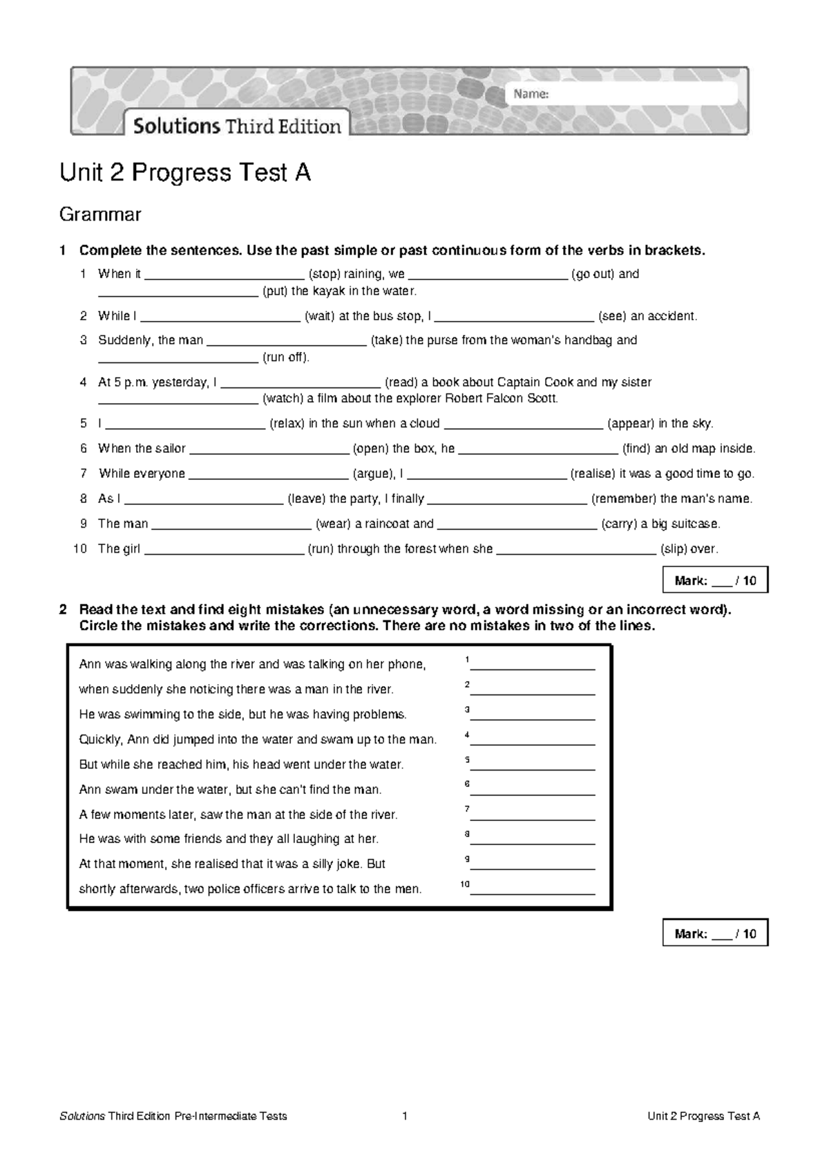 Unit 2 Progress Test A: Grammar, Vocabulary, and Reading Exercises ...