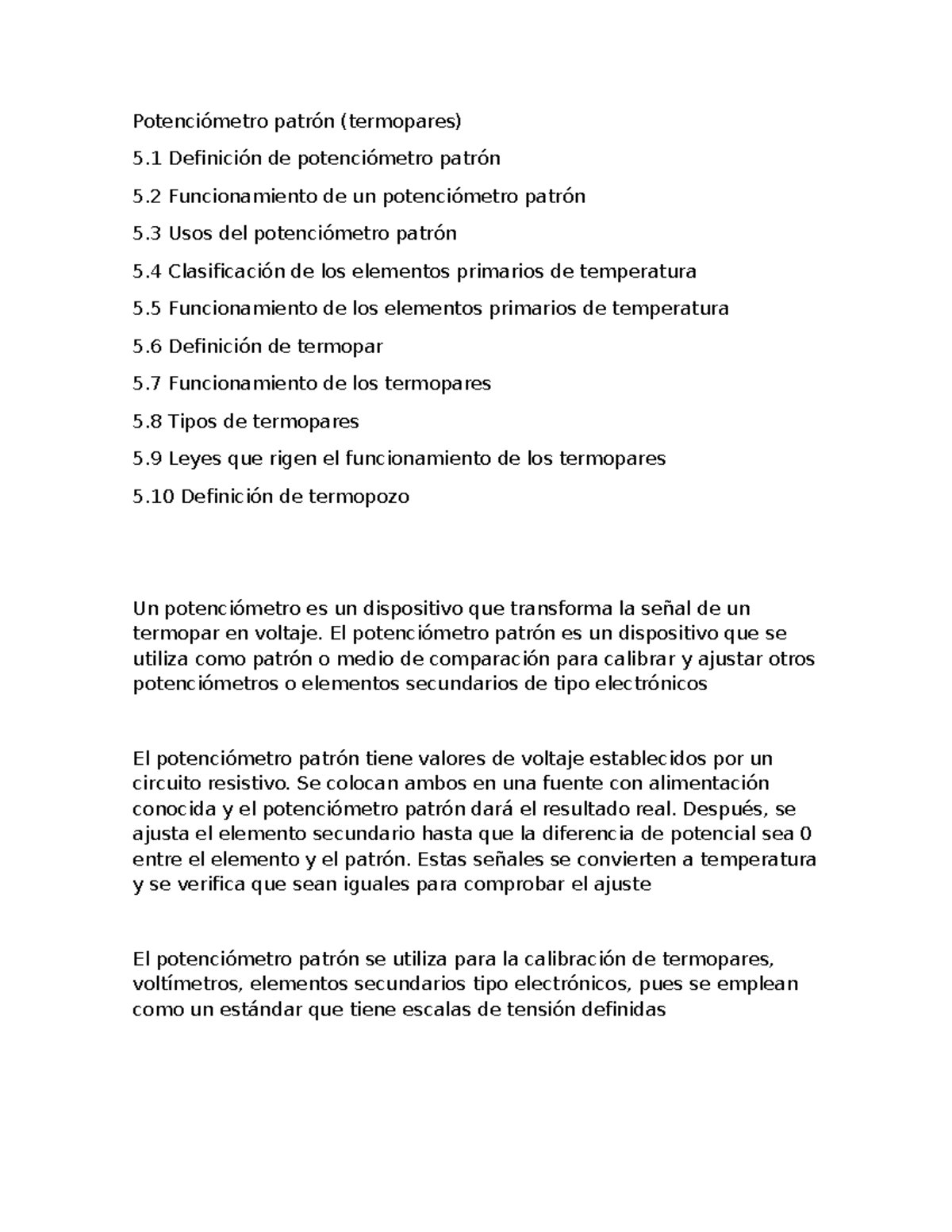 Potenciómetro Patrón y Termopares: Definición y Funcionamiento - Document Preview