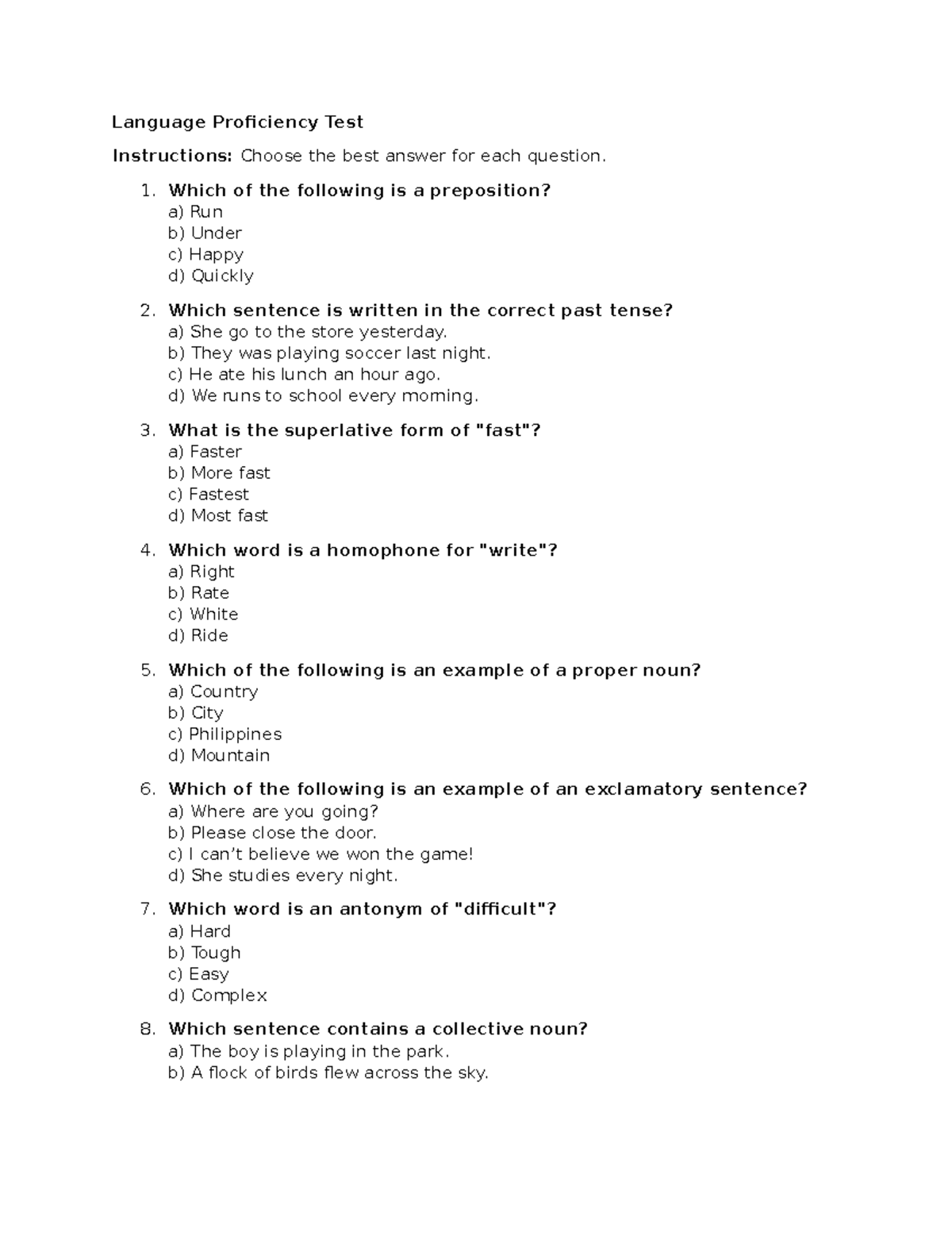 Language Proficiency Test 6: Practice Questions and Answers - Studocu