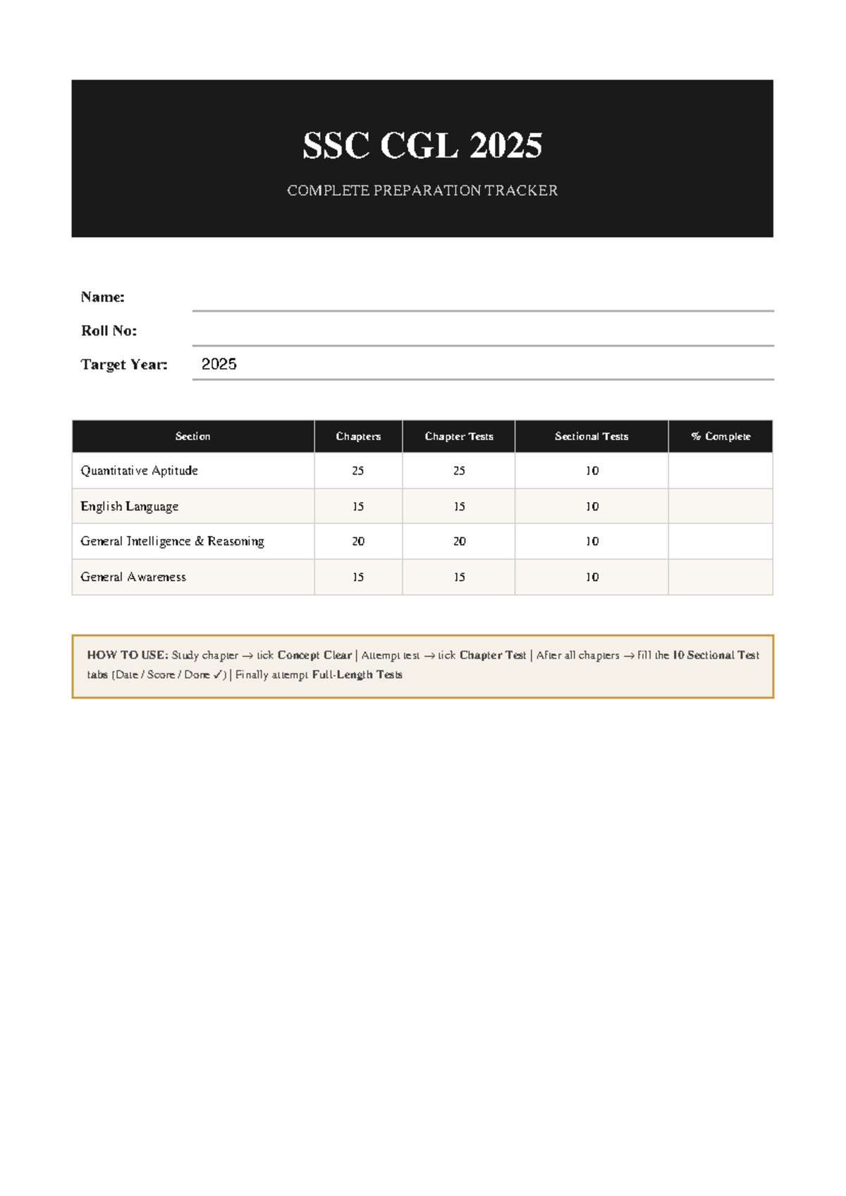 SSC CGL 2025 COMPLETE PREPARATION TRACKER & TESTS - Studocu