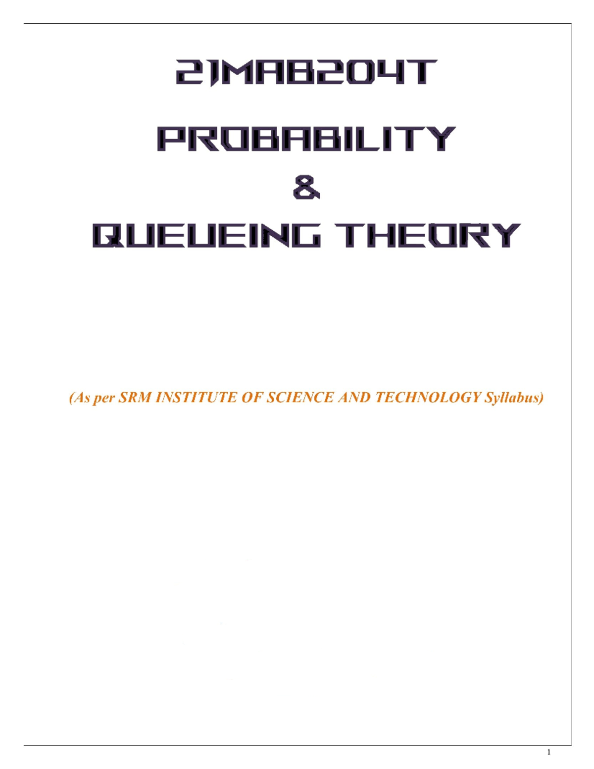 21MAB204T PROBABILITY & QUEUEING THEORY UNIT II NOTES - Studocu