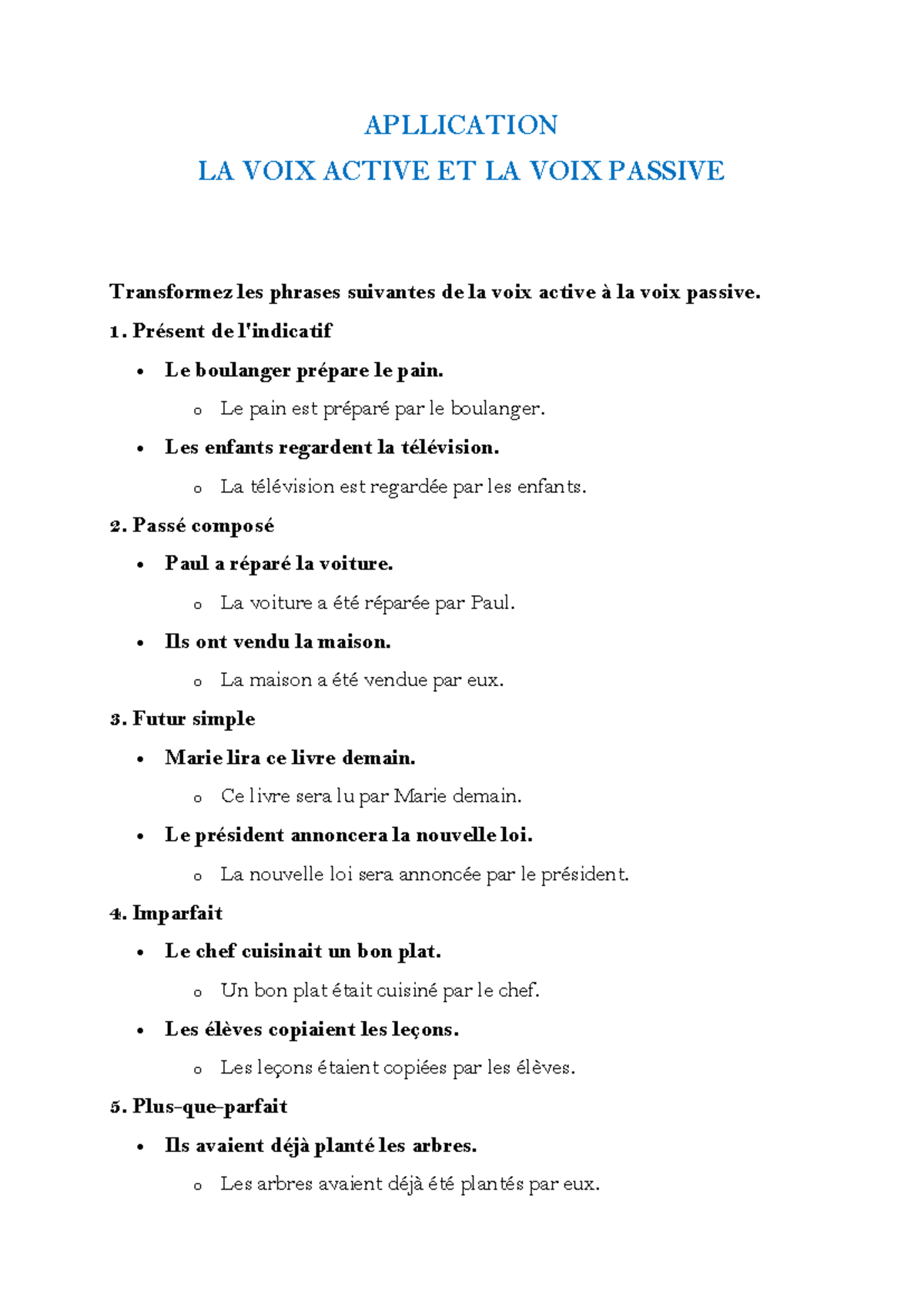 Application de la Voix Active et Passive en Français - Studocu