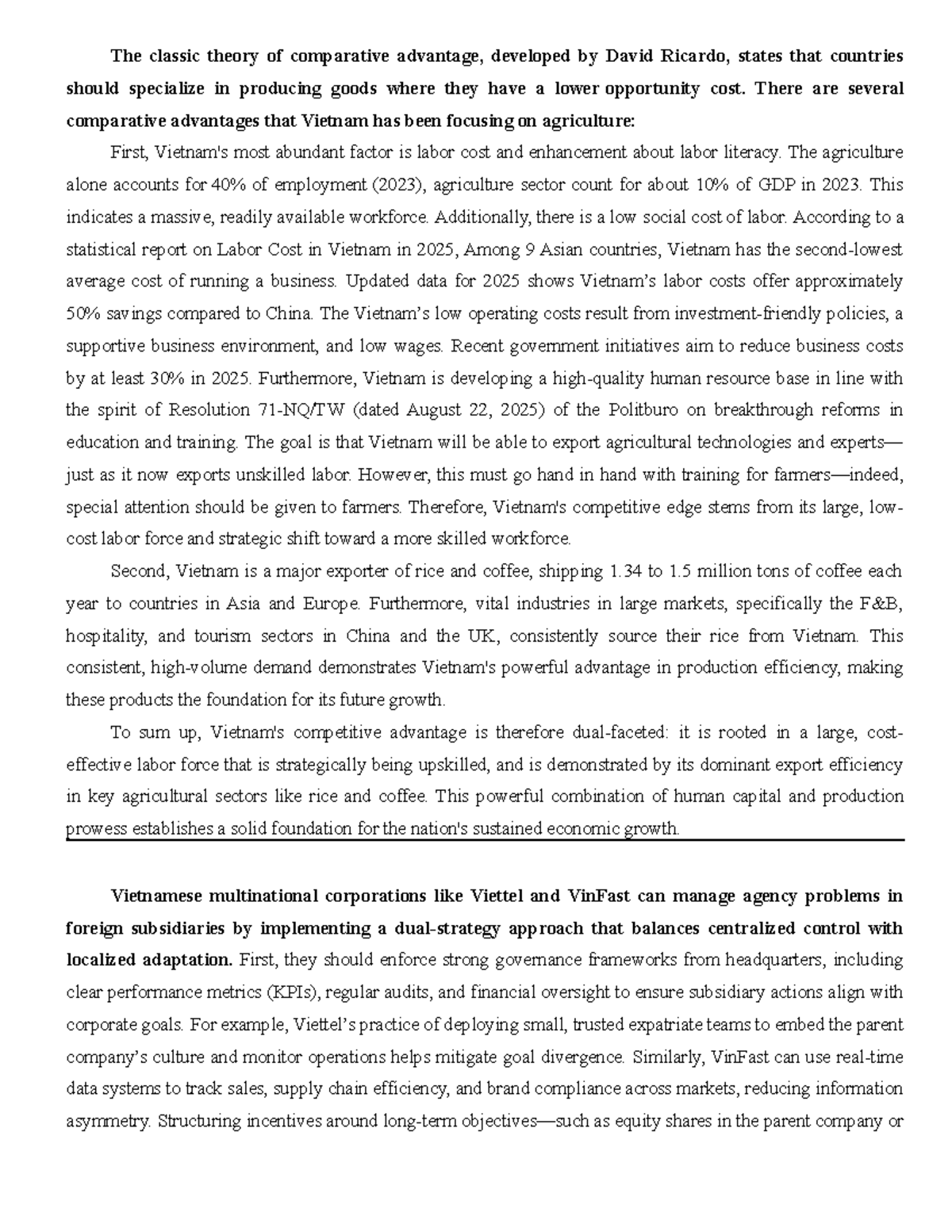 IfM Midterm: Comparative Advantage and Outsourcing in Vietnam - Studocu