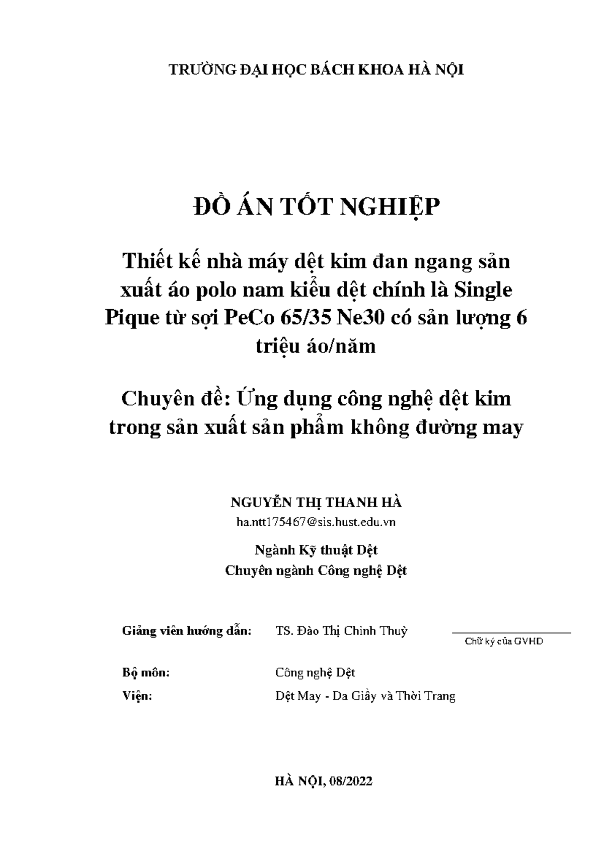 ĐATN - Thiết kế Nhà Máy Dệt Kim Sản Xuất Áo Polo Nam, Nguyễn Thị Thanh Hà - Document Preview