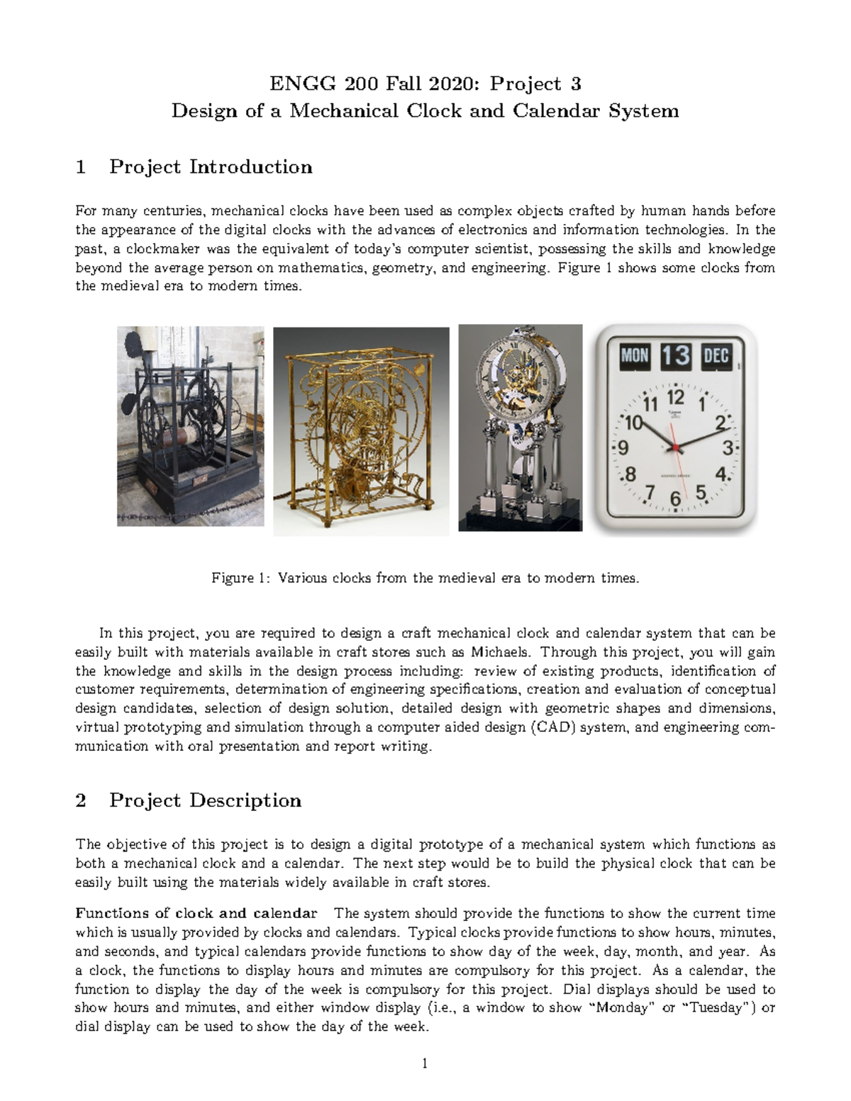 ENGG 200 Fall 2020: Mechanical Clock & Calendar Project 3 Overview ...