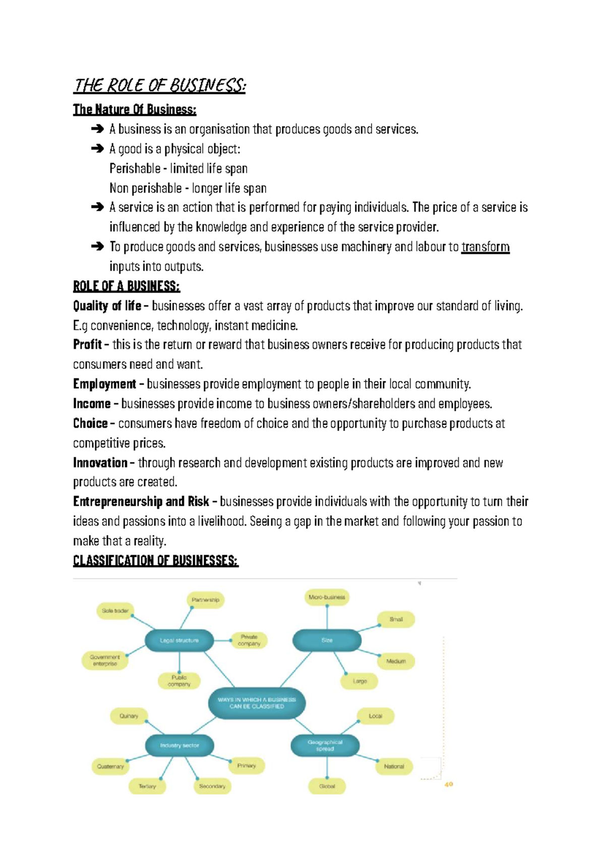 Business Notes: Understanding the Nature and Role of Business (BUS101 ...