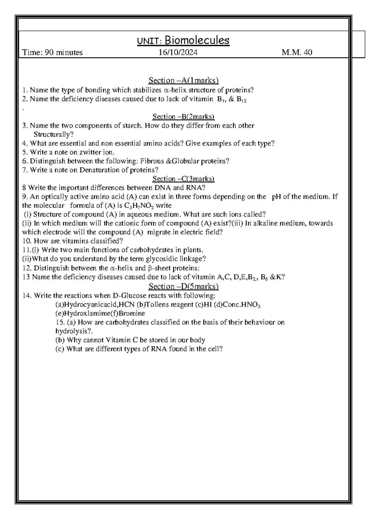 Biomolecules Study Guide: Exam Prep (Unit 14) - Studocu