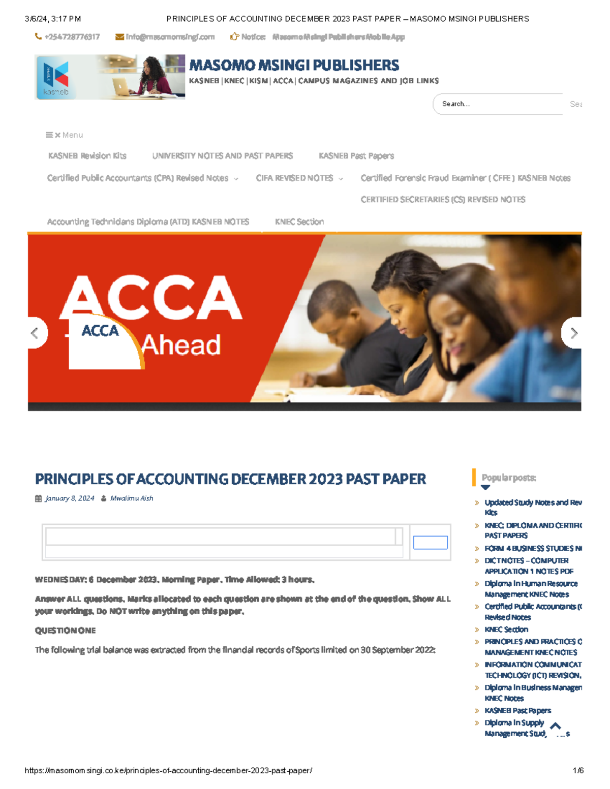 Principles of Accounting December 2023 Past Paper – Masomo Msingi - Studocu