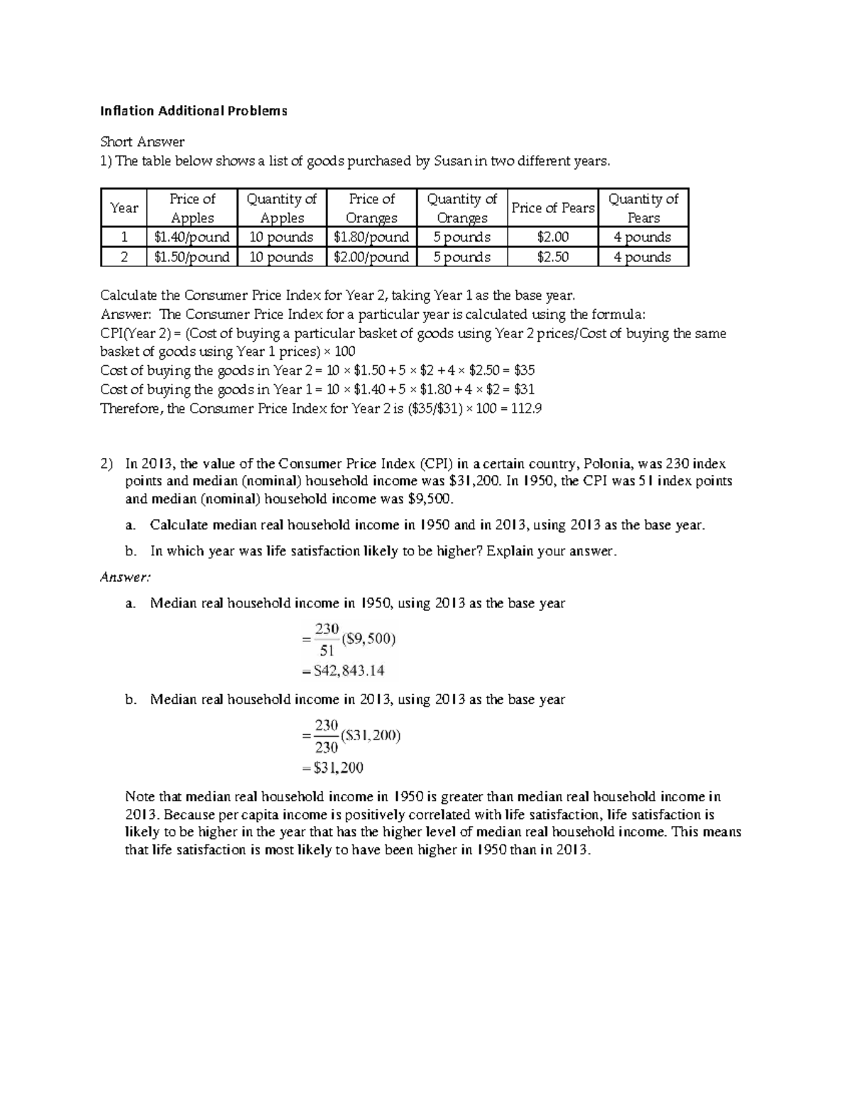 Week 7 Additional Problems Inflation - Inflation Additional Problems ...