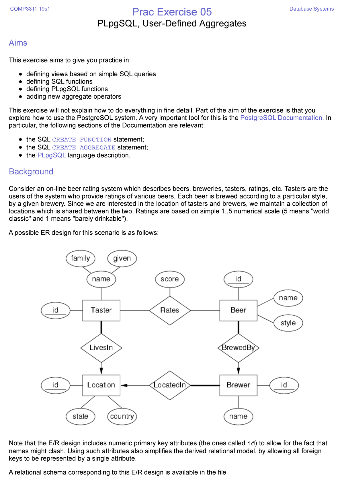 COMP3311 19s1 Prac Exercise 05: PLpgSQL Functions & SQL Views - Studocu