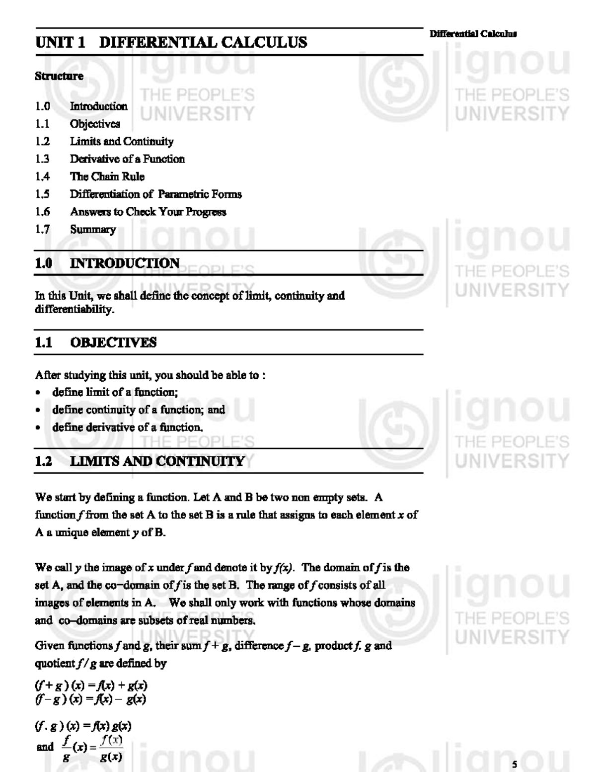 Differential Calculus Unit 1: Limits and Continuity - IGNOU - Studocu
