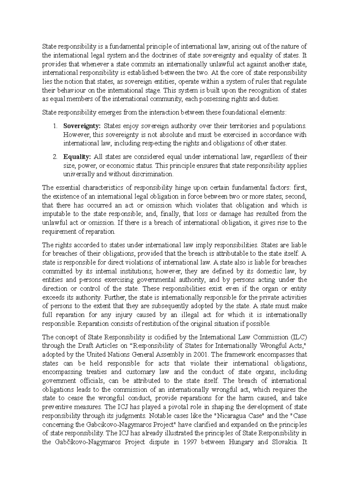 State Responsibility in International Law - PIL Write-Up - Studocu
