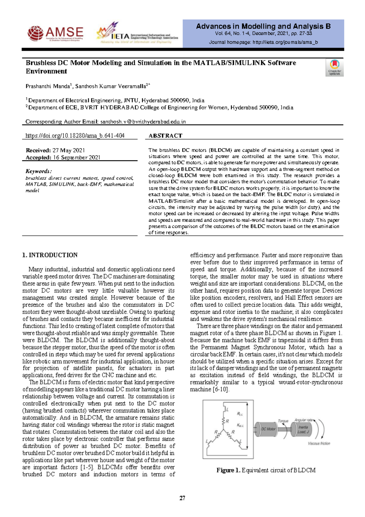 Brushless DC Motor Modeling and Simulation in MATLAB (EE 64) - Studocu