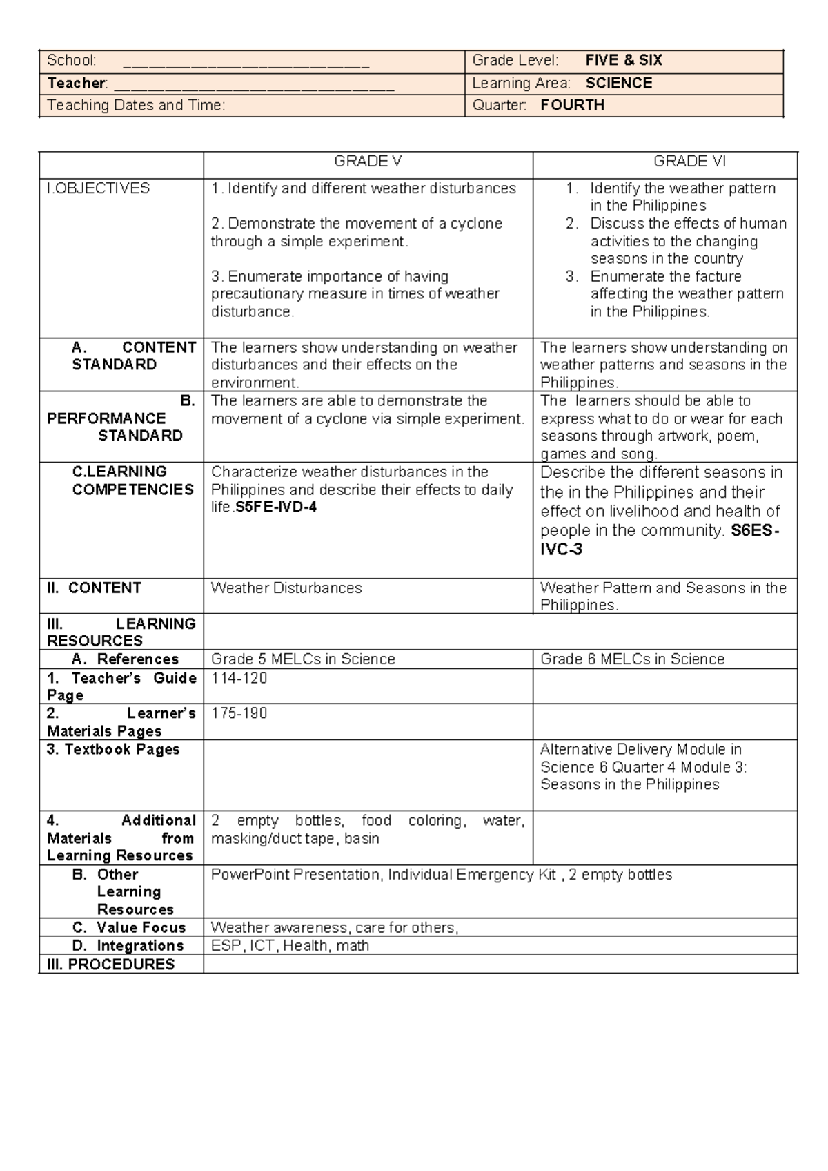 COT Science Grade 6: Understanding Weather Disturbances and Seasons ...