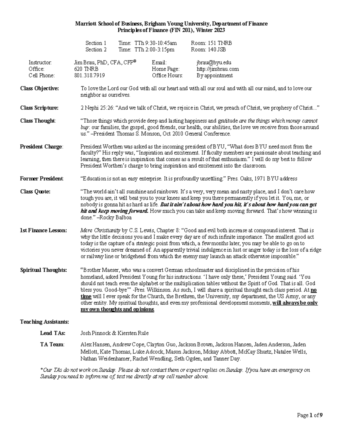FIN 201 - Principles of Finance Winter 2023 Course Syllabus - Studocu
