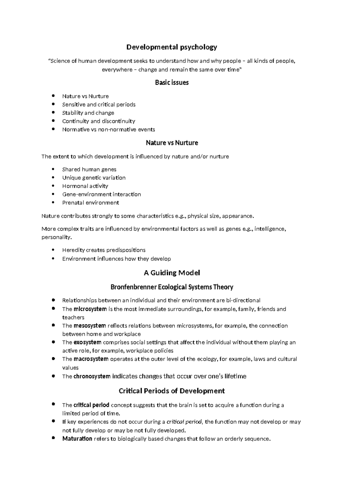 PSY101 - Week 1 Lecture Notes on Developmental Psychology Concepts ...