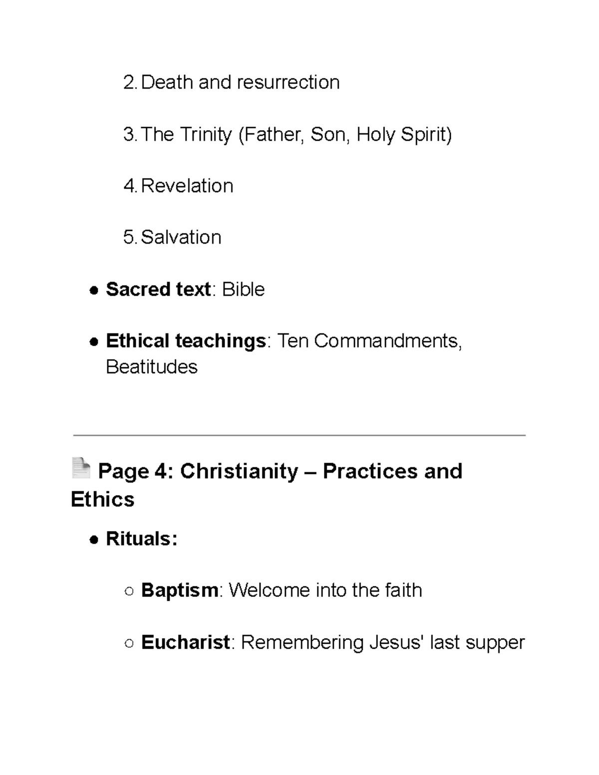 Studies of Religion I - One Page Summary of Core Beliefs and Traditions ...