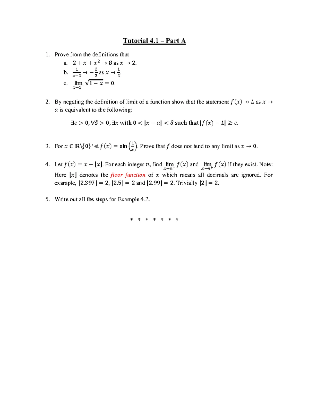 Chapter 4 Tutorials: Limit Definitions and Continuity Proofs - Studocu