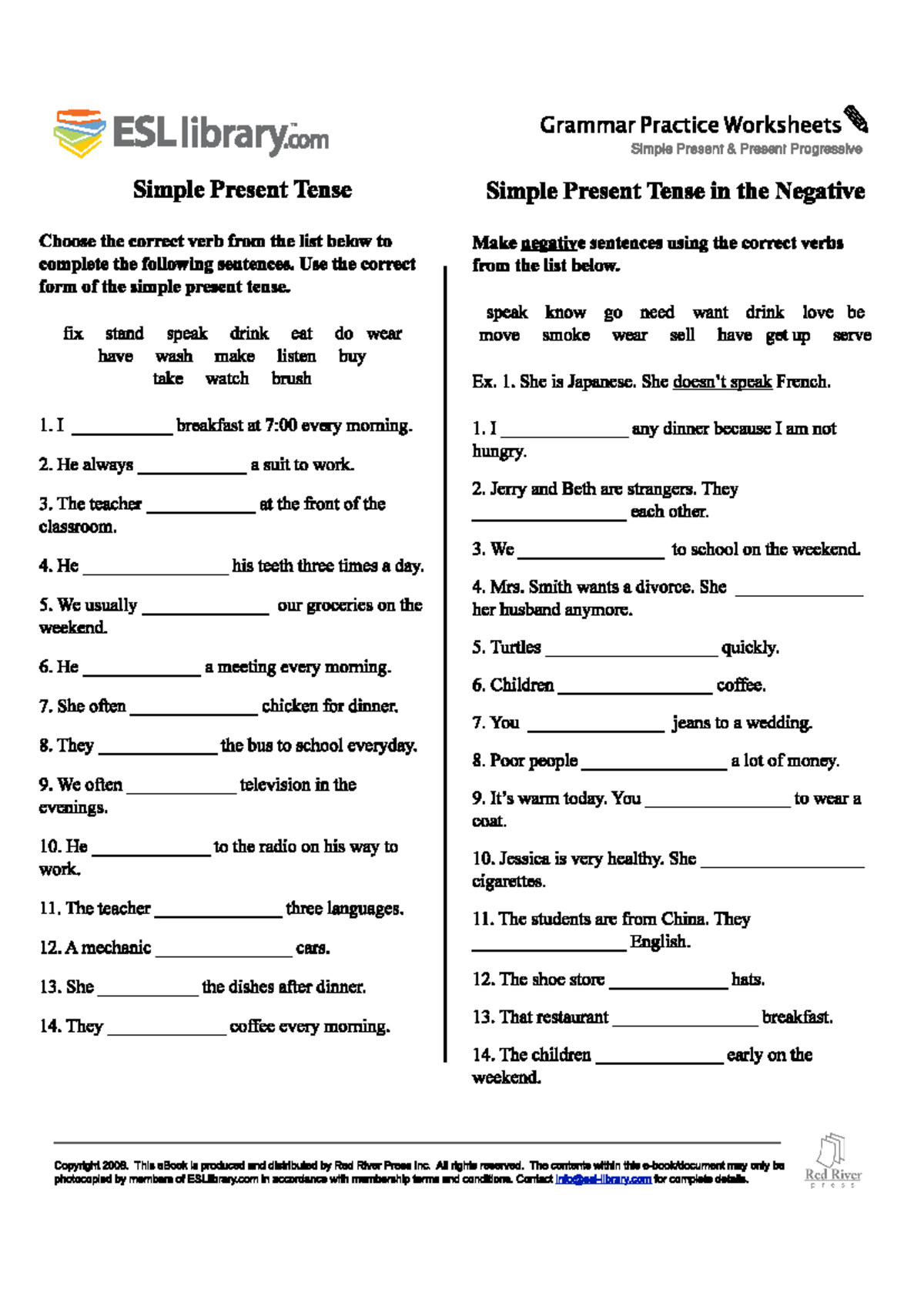 ESL 101: Simple Present Tense Practice Worksheets and Exercises - Studocu