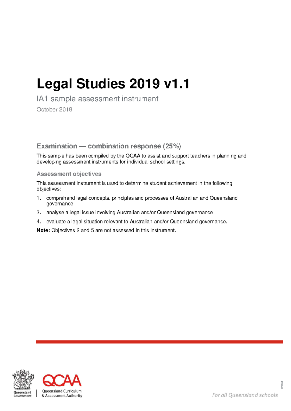 Legal Studies 2019 v1.1 IA1 Sample Assessment Instrument Exam - Studocu