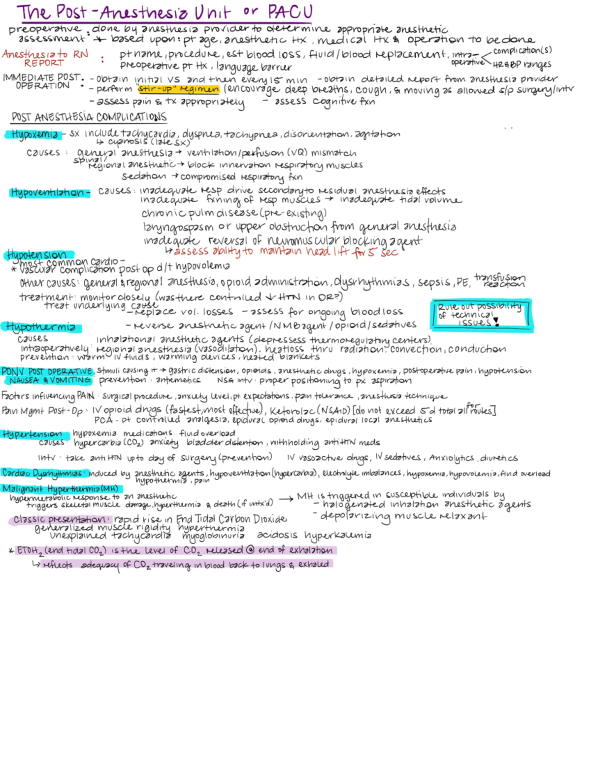 PACU - Dr. Gold, Comprehensive Notes on Post-Anesthesia Care - Studocu