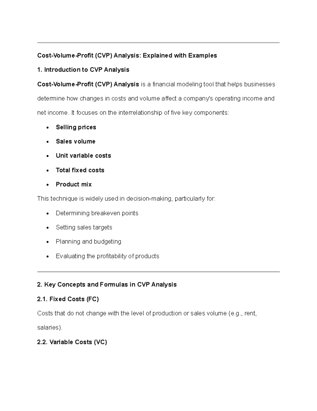 (CVP) Analysis: Key Concepts, Formulas, and Applications - Studocu