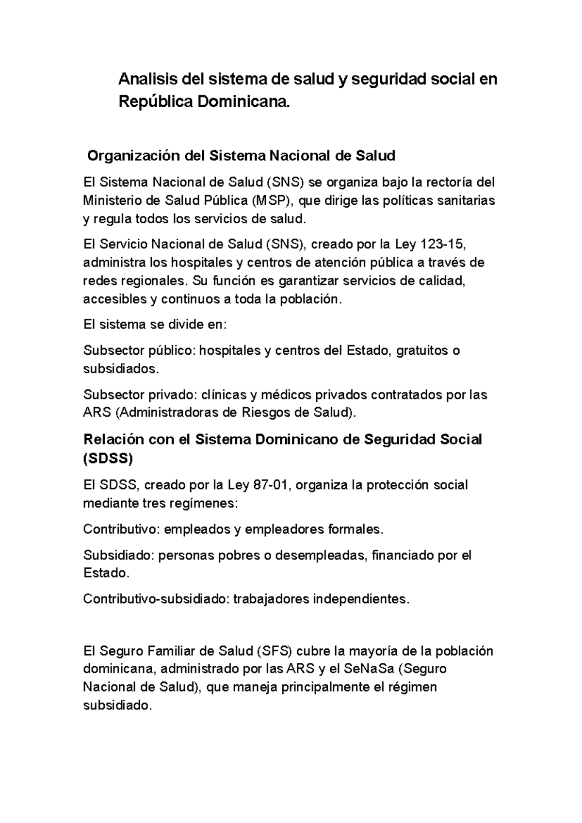 Análisis del Sistema de Salud y Seguridad Social en RD - Unidad 5 - Studocu