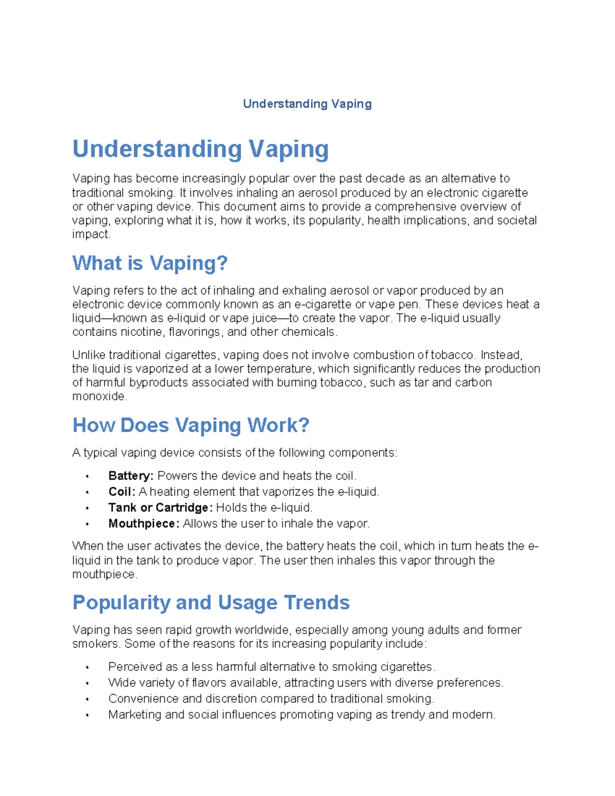 Vaping Overview: Health Implications & Trends - Study Notes - Studocu