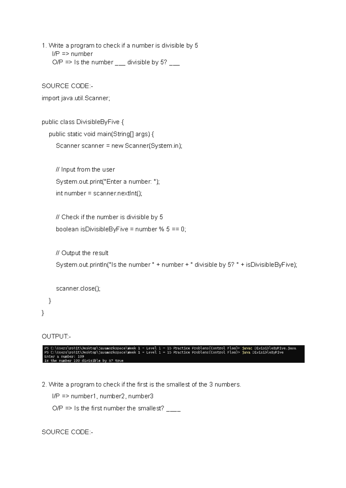 Week 1 - Level 1 - Control Flow Java Practice Problems - Studocu