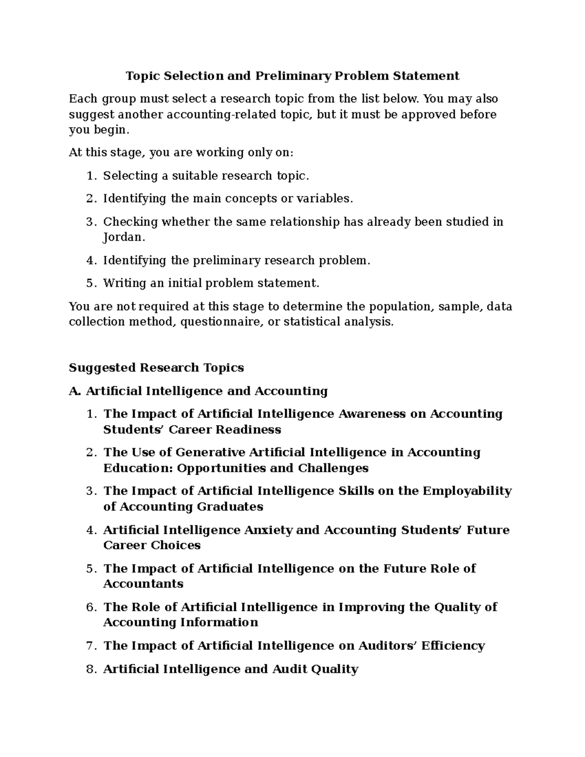 Accounting Research Project Homework No. 2: Topic Selection & Problem ...