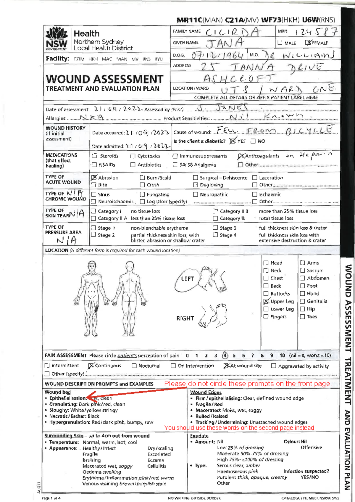 MRllC( MAN) C2lA(MV) Wound Assessment Chart for OSCE-2 - Studocu
