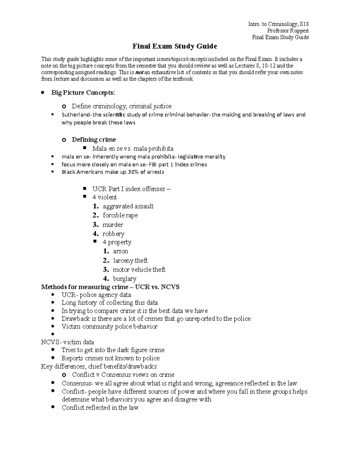CRIM 101 Final Exam Study Guide: Key Concepts & Theories Review - Studocu