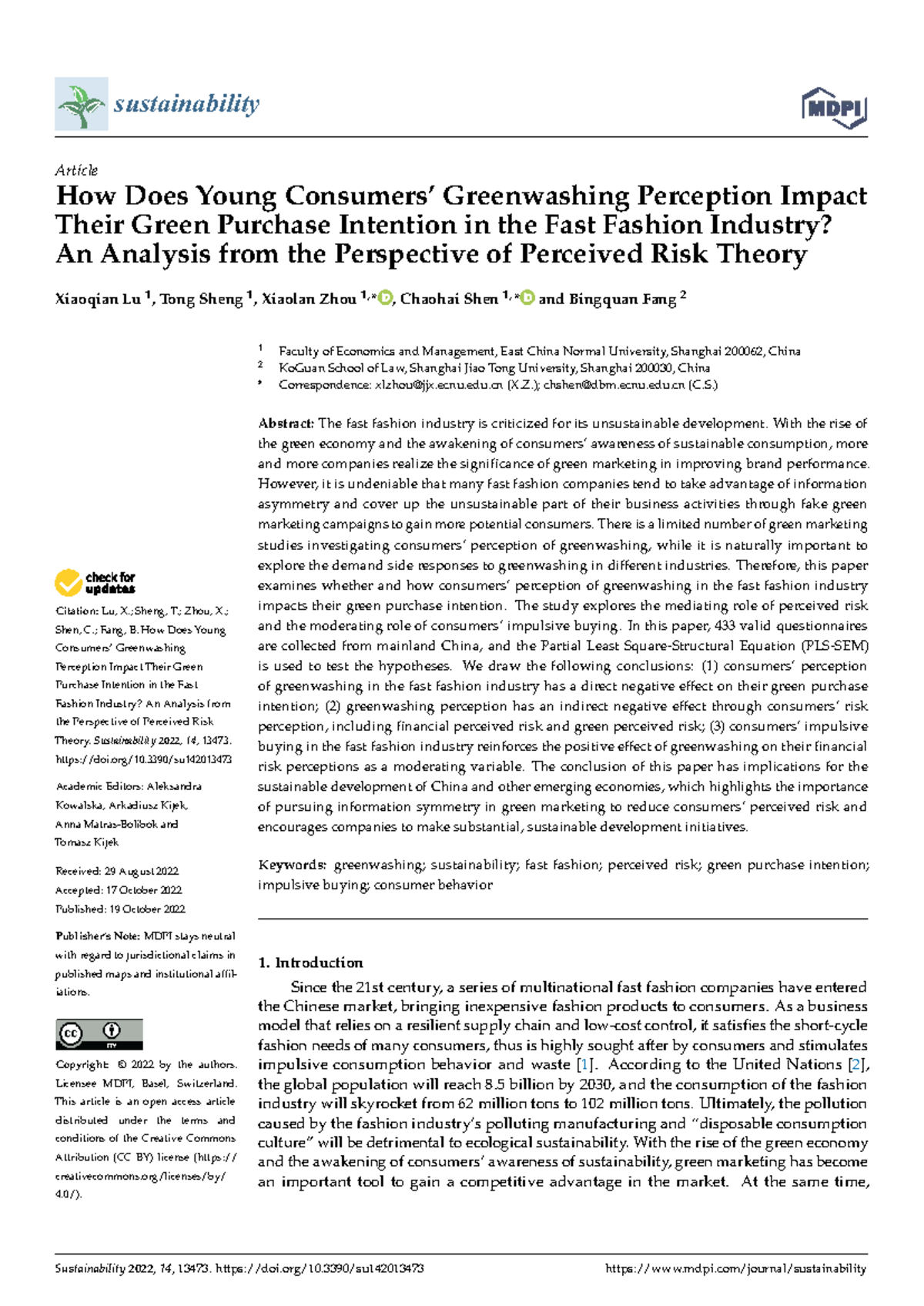 Sustainability 14 13473: Impact of Greenwashing on Young Consumers ...