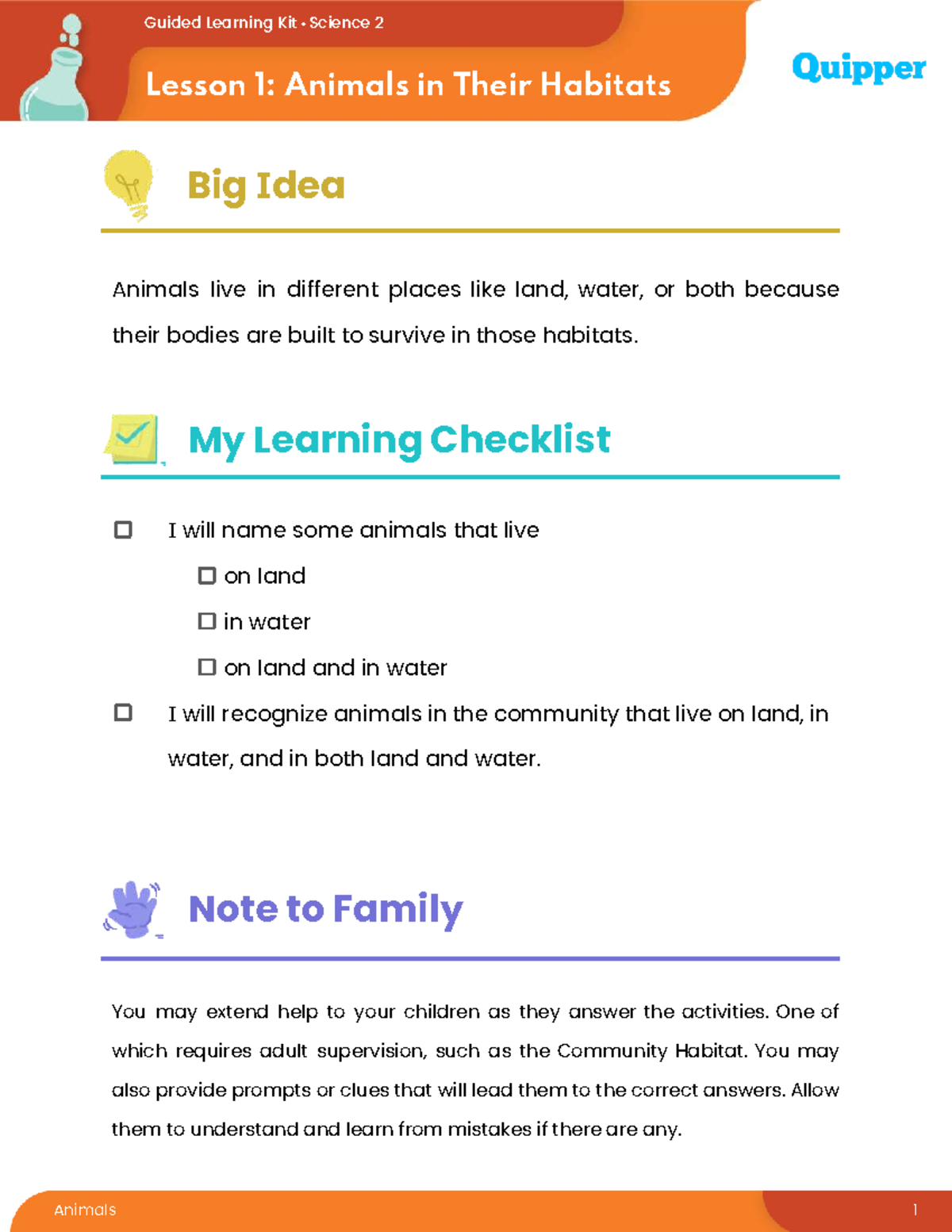 S G2 U02L01 GLK - Animals in Their Habitats: A Guided Learning Kit ...
