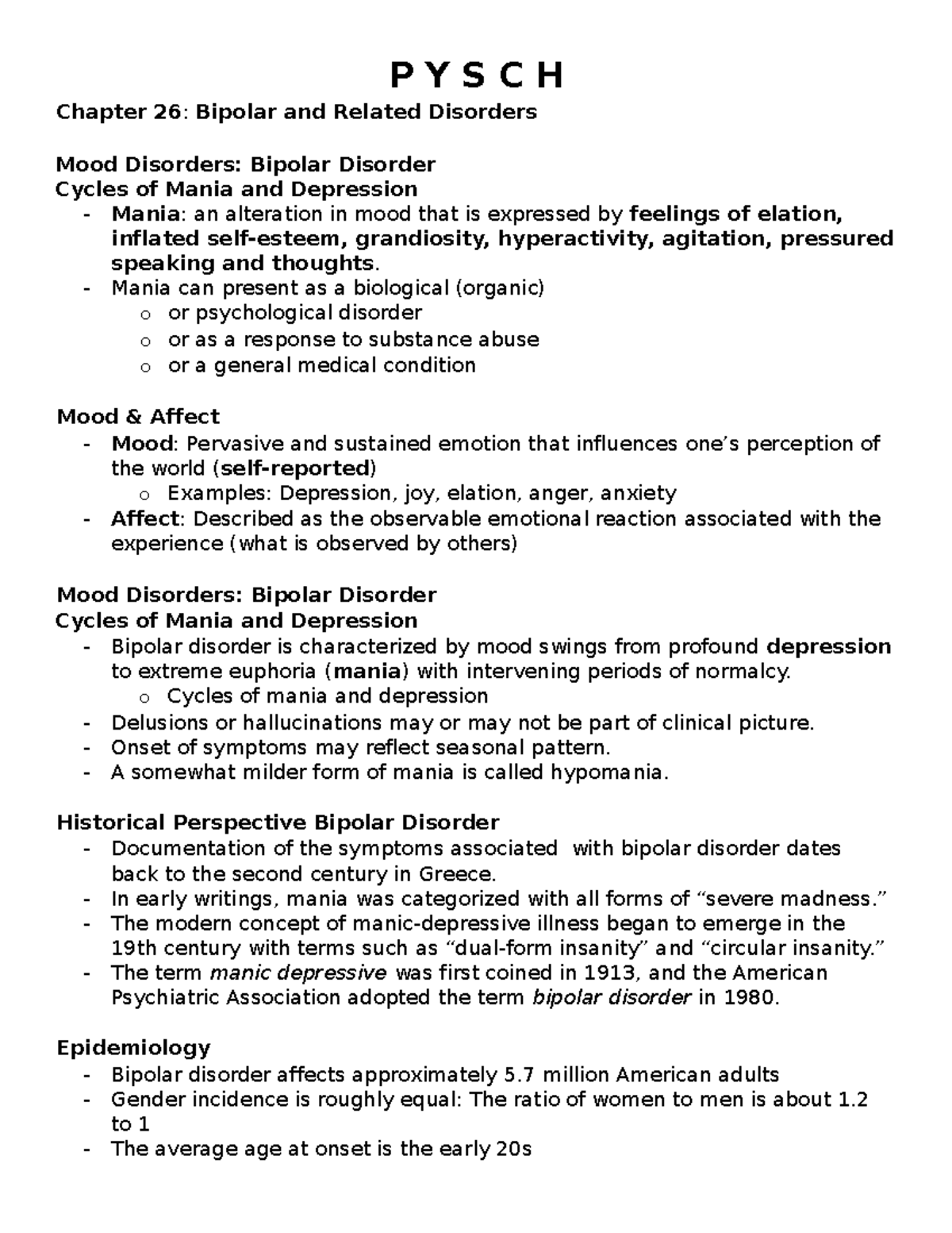 Chapter 26: Understanding Bipolar & Related Disorders in PSYCH - Studocu