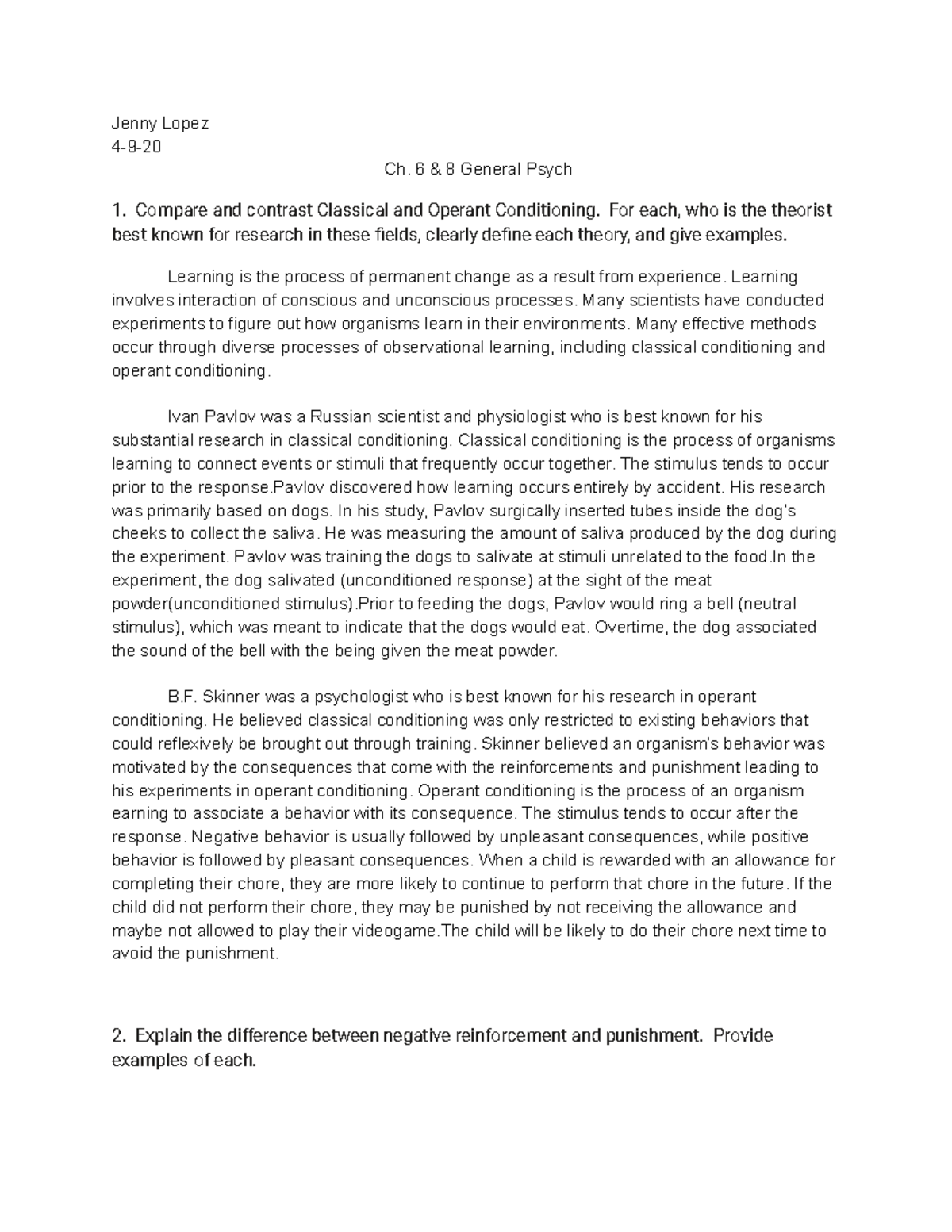 Psych 101: Ch. 6 & 8 Notes on Classical & Operant Conditioning - Studocu