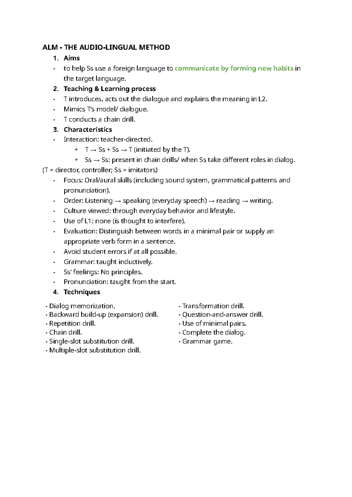 ALM Method Notes: Enhancing Language Skills Through Drills - Studocu
