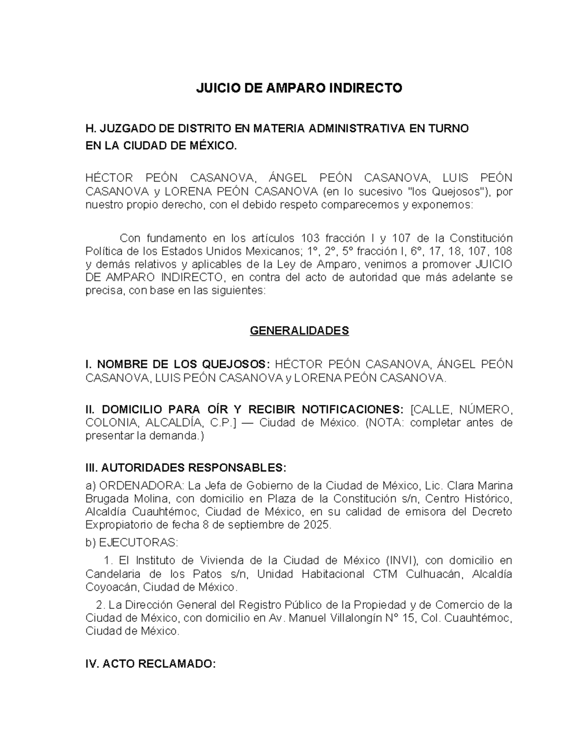 JUICIO DE AMPARO INDIRECTO - H. JUZGADO DE DISTRITO CDMX - Studocu