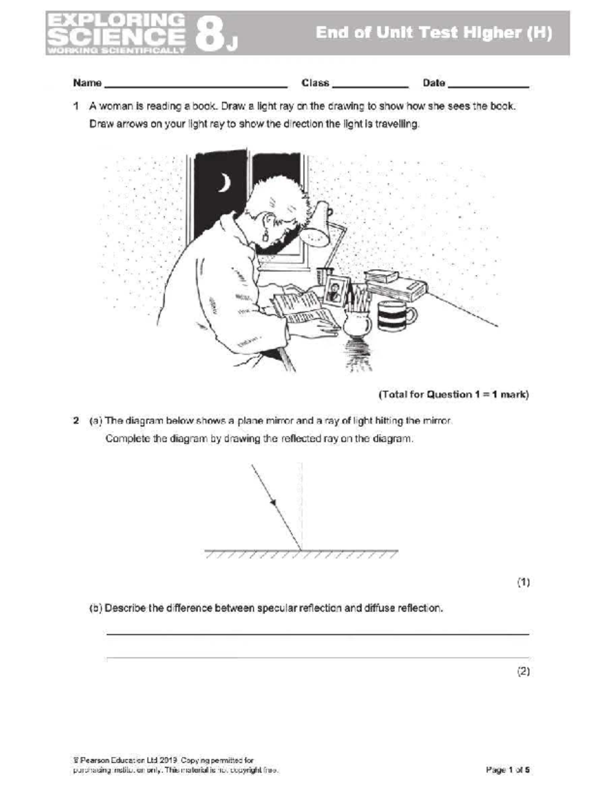8J-Higher End of Unit Test: Light and Reflection Concepts - Studocu