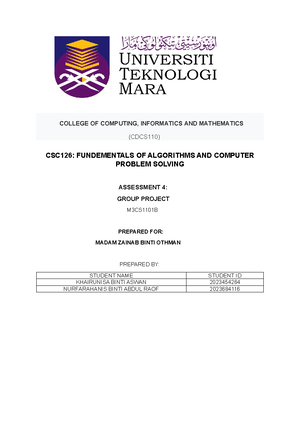 CSC126 QUIZ OCT2022- Revision- Suggested Answer - CSC126 – Fundamentals ...